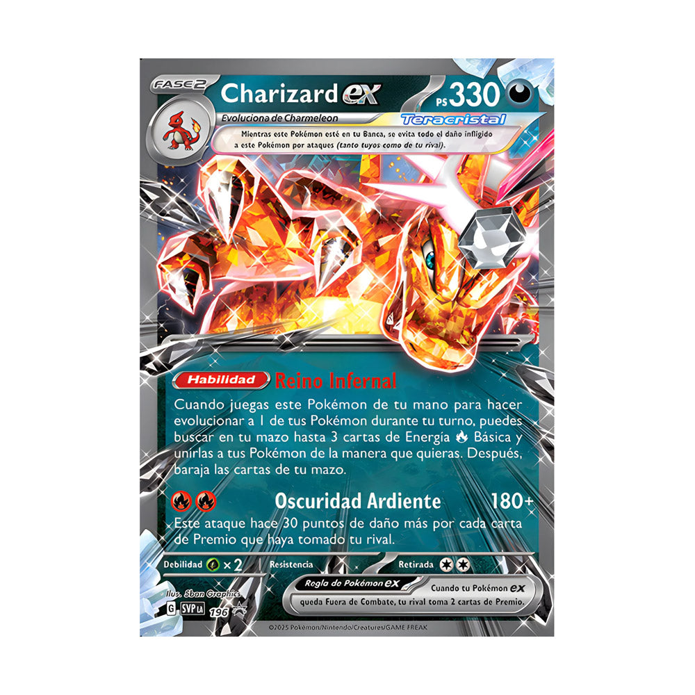 Carta Pokemon Charizard ex para coleccionistas con arte detallado y habilidades especiales en fondo brillante Carta Pokemon Charizard ex para coleccionistas con arte detallado y habilidades especiales en fondo brillante